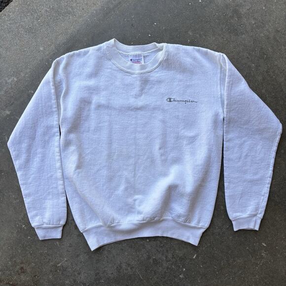 Champion Vintage Crewneck Mens Small White Embroidered Logo 90s Unisex - Picture 1 of 7